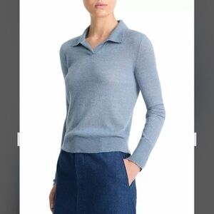 Vince Wool-Silk-Cashmere Blend Polo Collared Sweater in Iris Water Size XL